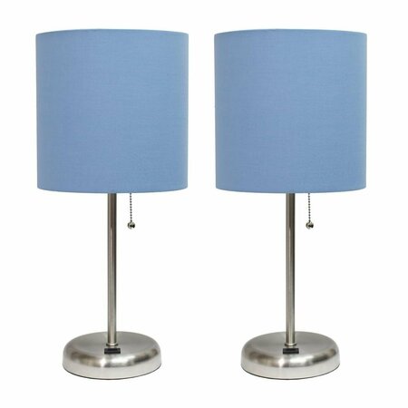 DIAMOND SPARKLE Stick Lamp with USB Charging Port & Fabric Shade Set, Blue, 2PK DI2519987